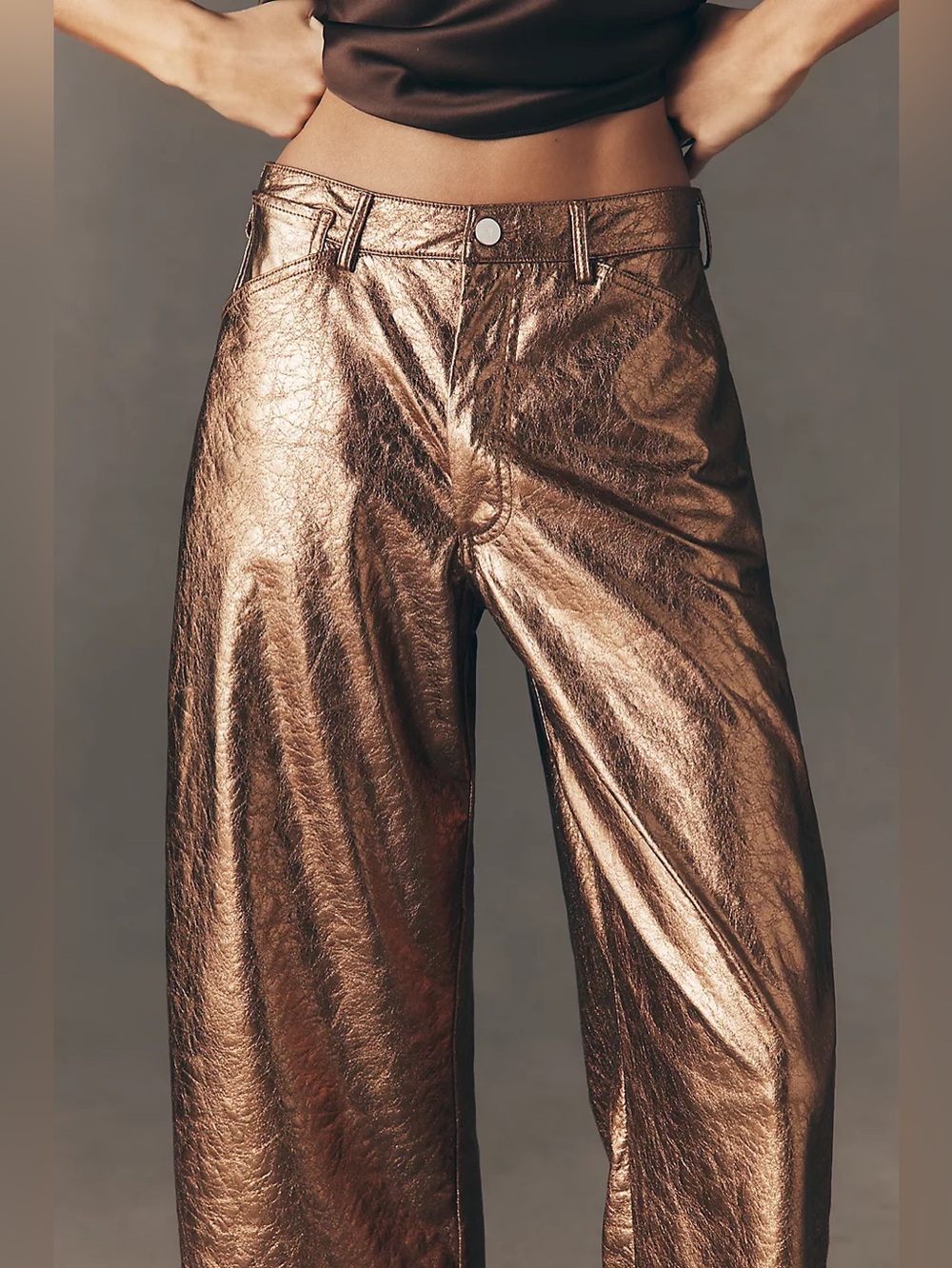 NWT Size 18W - Pilcro Gilded Faux Leather Carpenter Pants Bronze Met ( US$ 148)